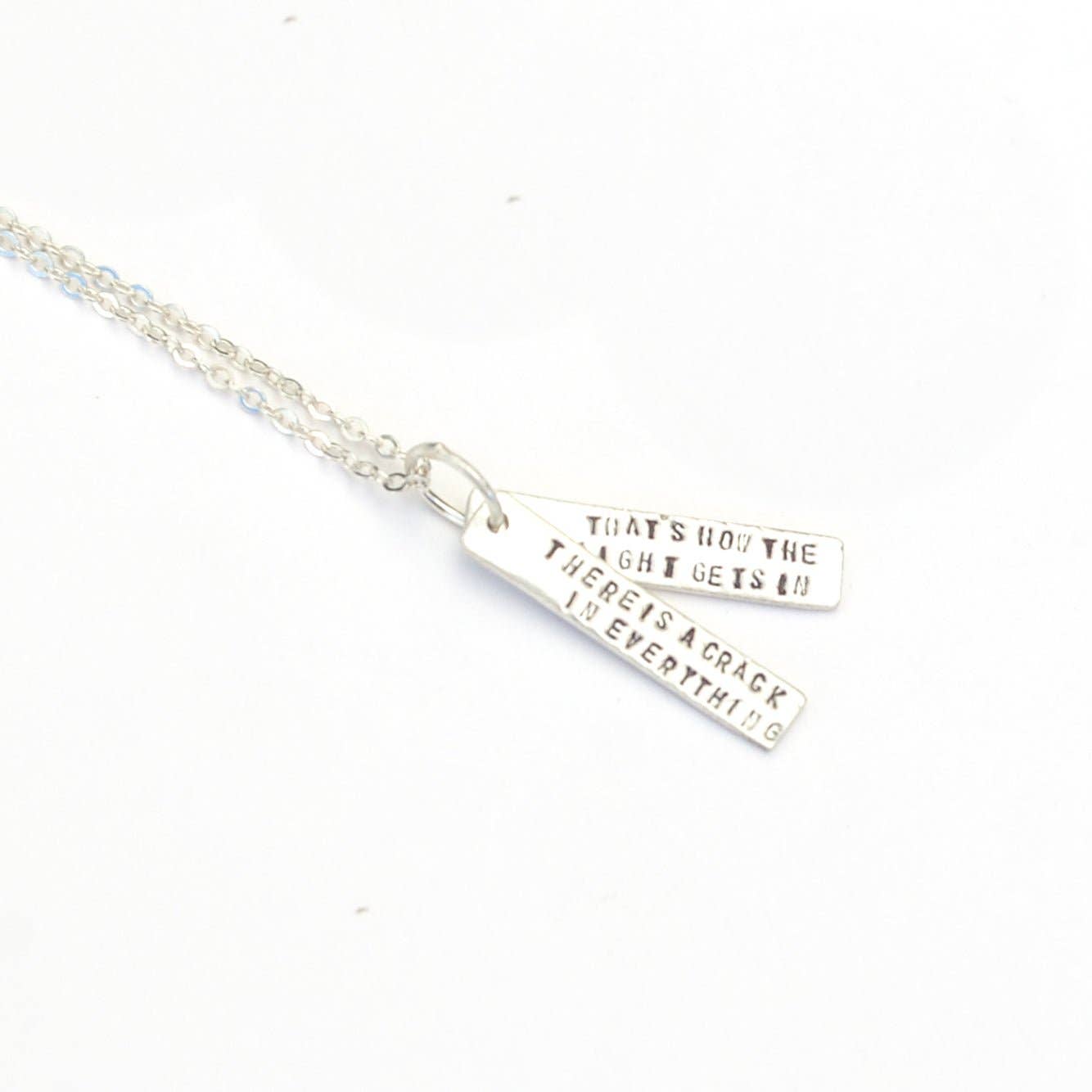 Chocolate and Steel - Wholesale Pendant/Charm Necklace - There's a crack in everything; that's how the light gets in - Leonard Cohen Quote Necklace4