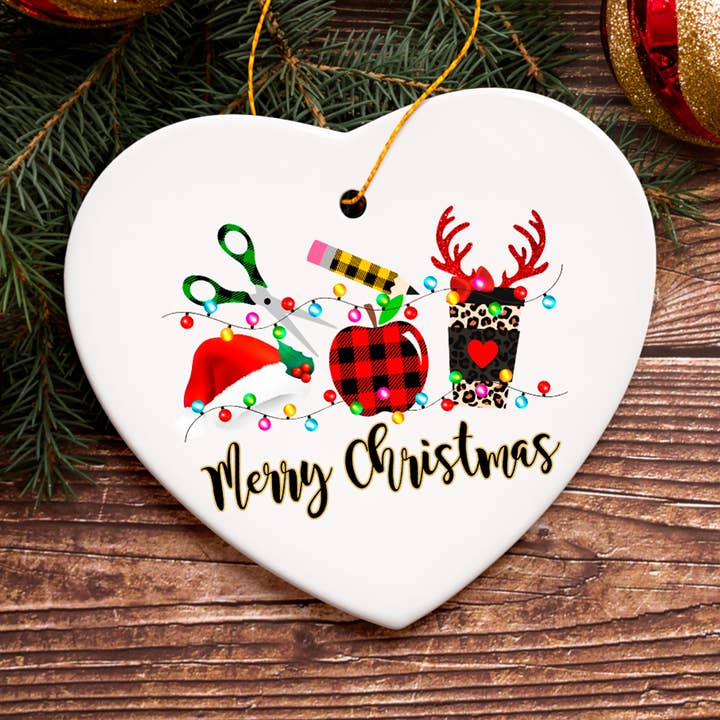 Merry Christmas Plaid Teacher Ornament for wholesale by OrnamentallyYou