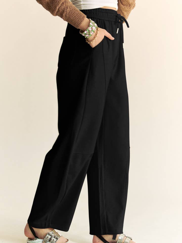 Davi & Dani - Wholesale Pants - Women's - SOLID ELASTIC WAISTBAND POCKETS LONG BARREL PANTS12