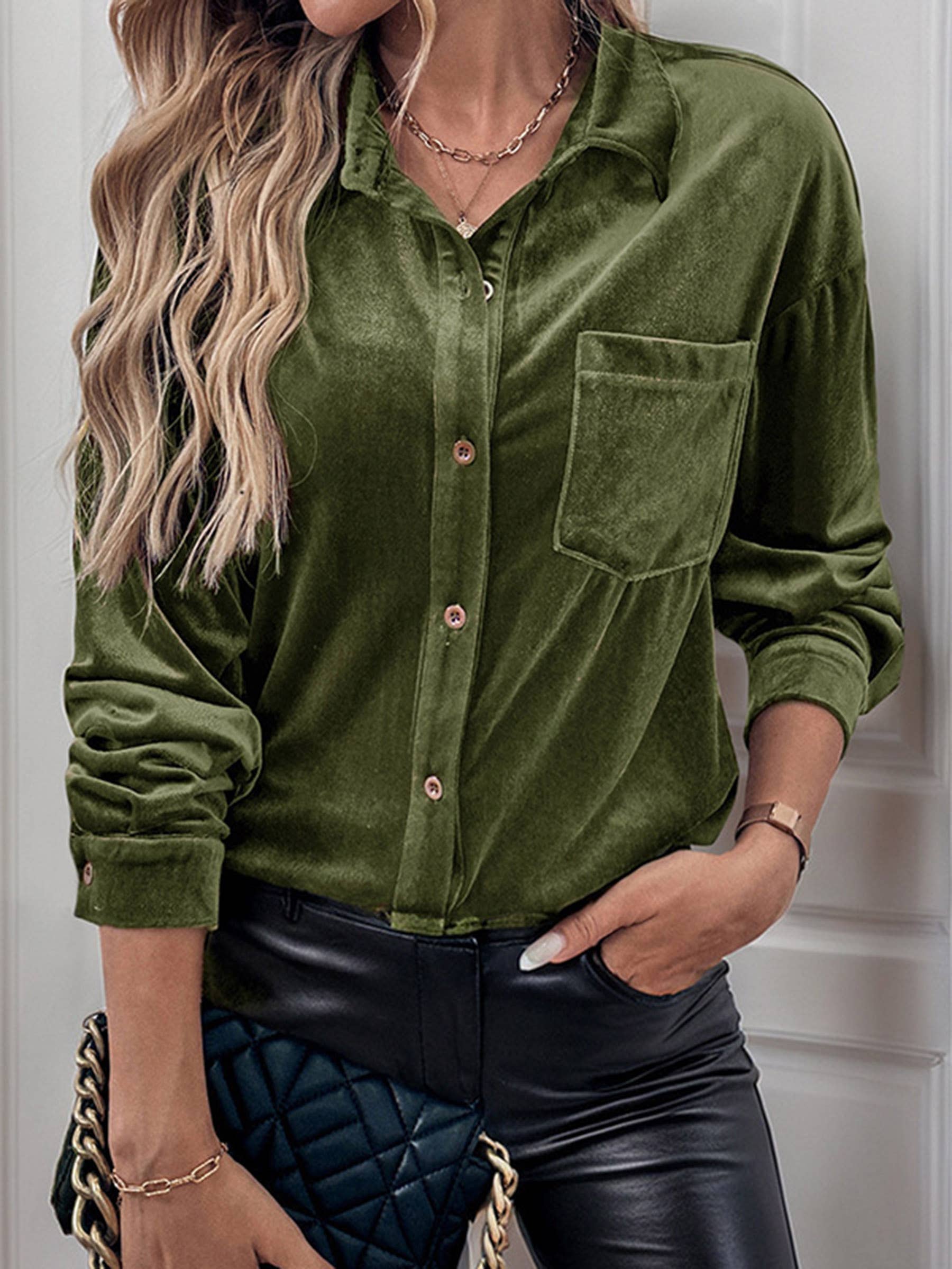 Wholesalesir - Vente Chemise – femme - Chemise à col en velours à manches longues2