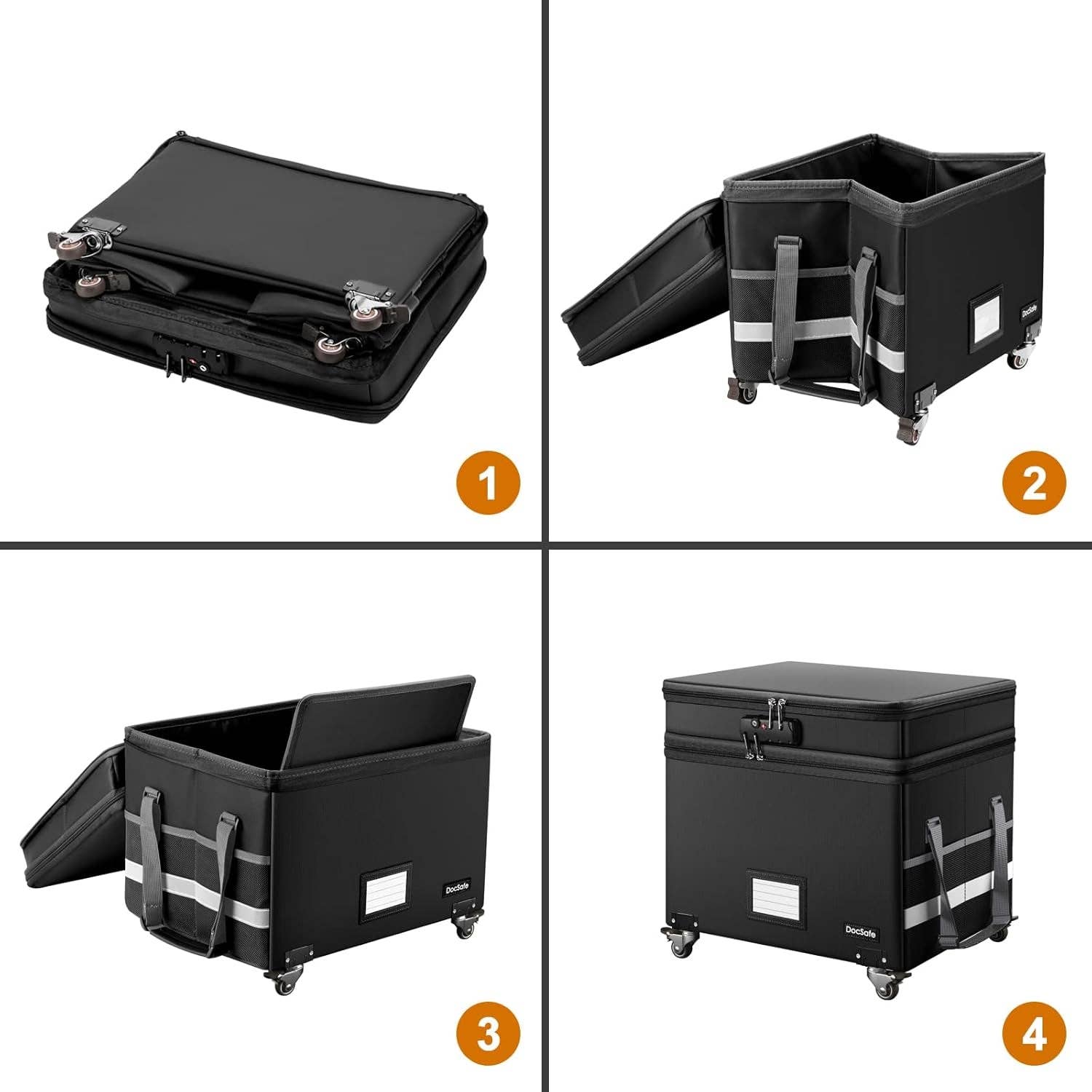 Black Fireproof File Box With Lock Wheels Rolling Portable for wholesale on Faire8