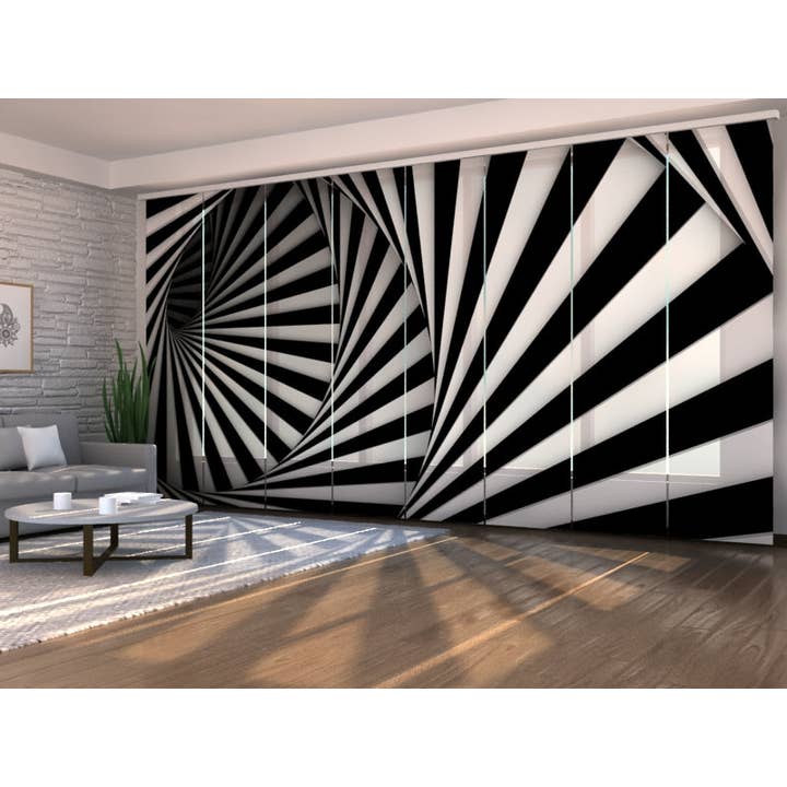 Set of 8 Black and White Spiral Panel Curtains for wholesale by IlyDecor