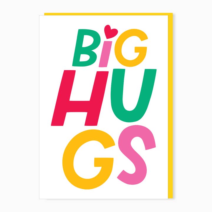 Big hugs greeting card | Typographic sympathy card for wholesale by Stoats & Weasels