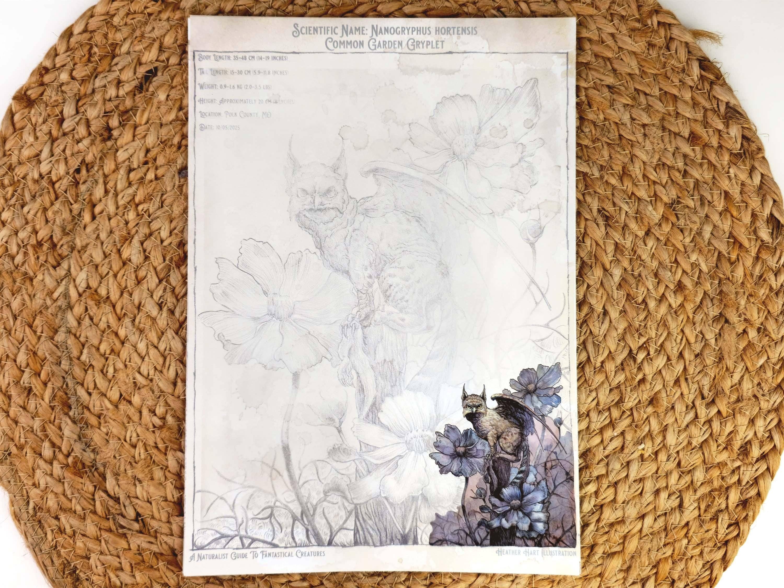 Wings of Fantasy - Wholesale Stationery/Notecard Set - Dark Academia Notepaper Set | Vintage Gryphon Art | A Naturalist's Guide to Fantastical Creatures | Complete Writing Kit4