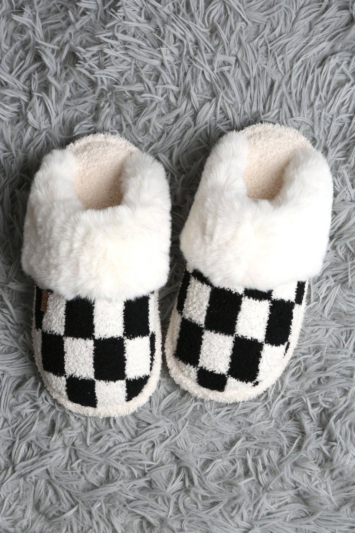 MiMi Wholesale - Wholesale Slippers - Women's - JCL6126 Super Lux Checker Faux Fur Cuff Slippers4