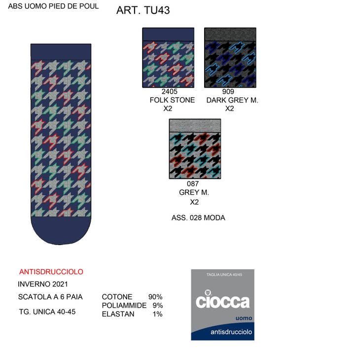 Tris men’ s non-slip socks patterned (TU43) for wholesale by Ciocca