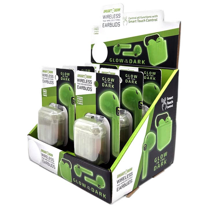 Novelty Brands - Wholesale Headphones - Gadget Gear Glow In The Dark Wireless Earbuds - 6/Display2