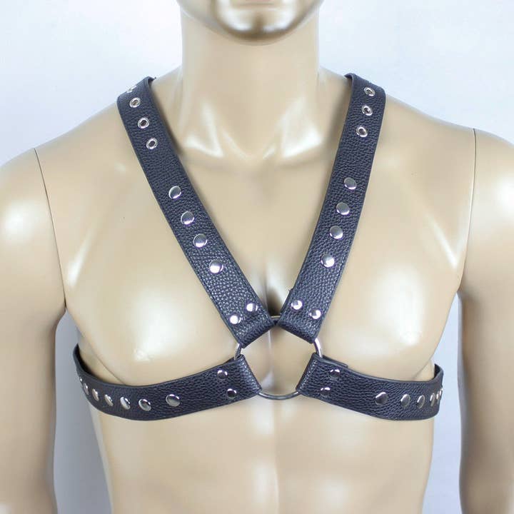 Plesur Body Products - Wholesale Sex Toy - Chest Harness - X-Cross PVC Vegan Leather