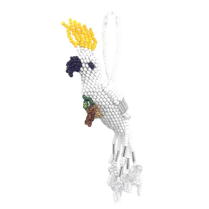 Beaded White Cockatoo Figurine Seed Bead Hanging Ornament for wholesale by Pichincha