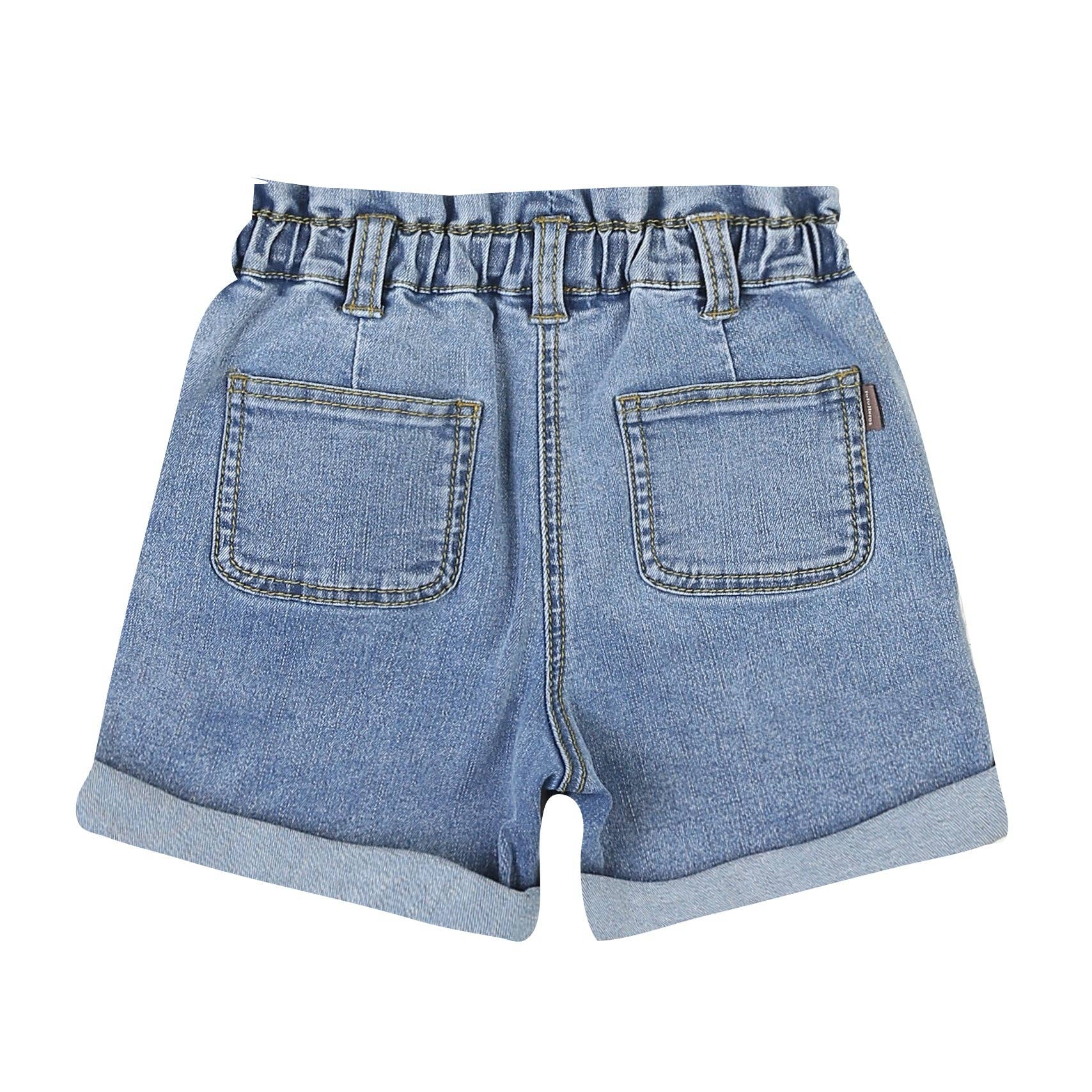 ToTo Heros - Wholesale Shorts - Kids - Ella High-Waist Roll-Up Hem Pull-On Summer Denim Shorts2