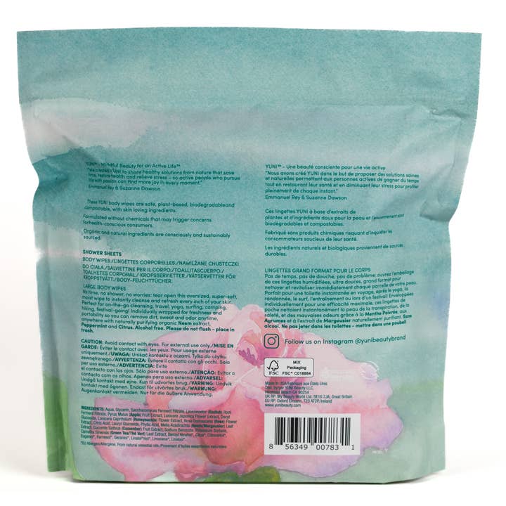 YUNI Beauty - Wholesale Face & Body Wipes - YUNI Rose Cucumber Shower Sheets Large Body Wipes Bag Of 30