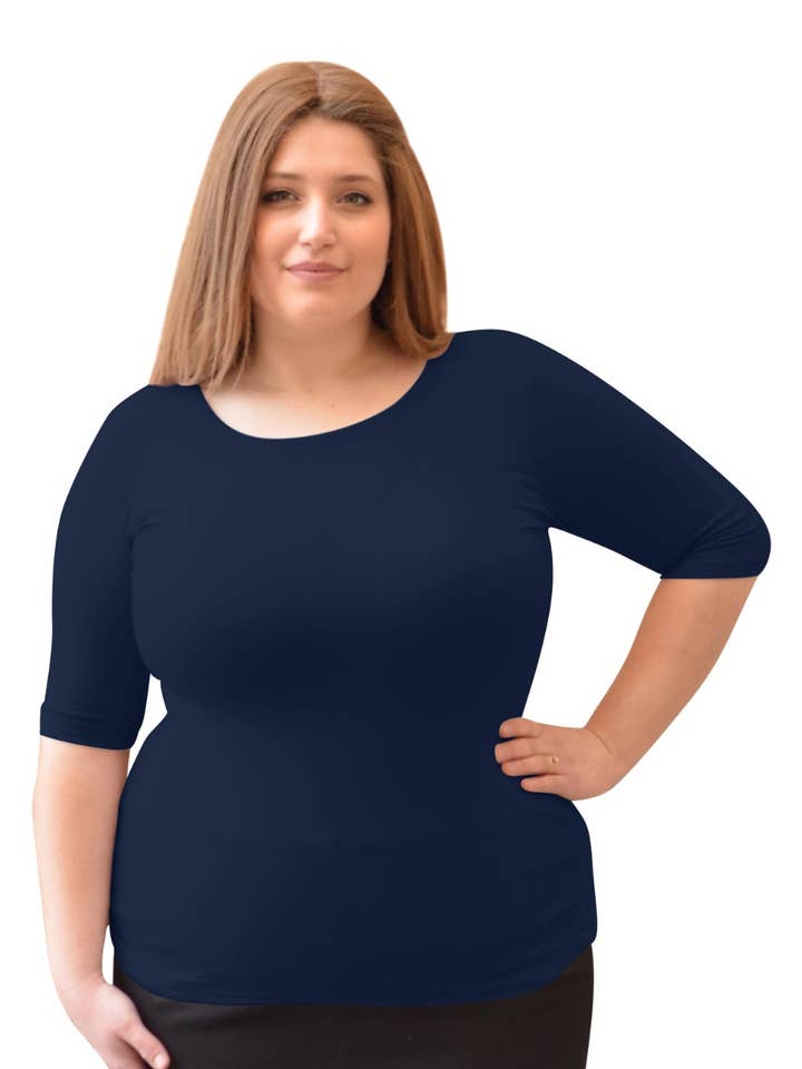 Fitted Layering Shell - Modest Round Neck with Elbow Sleeves for wholesale by Kosher Casual