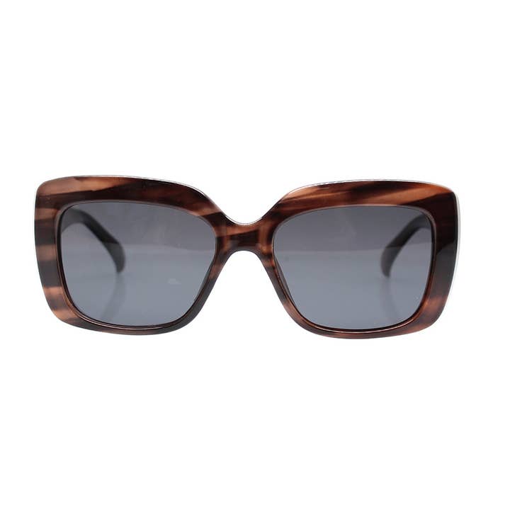 Ryan Simkhai Eyeshop - Wholesale Sunglasses - Women's - TESSA | Black | Brown Streaks | Polarized Sunglasses