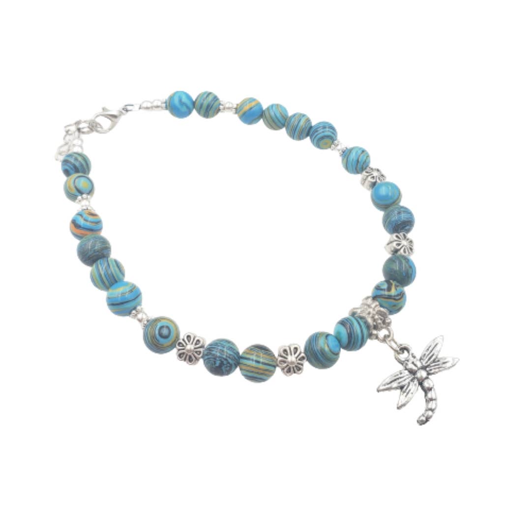 BESHEEK JEWELRY - Wholesale Anklet - BESHEEK Blue and Black Calsilica Dragonfly Anklet Jewelry