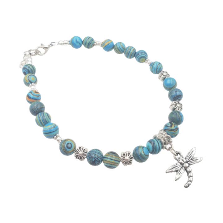 BESHEEK JEWELRY - Wholesale Anklet - BESHEEK Blue and Black Calsilica Dragonfly Anklet Jewelry0
