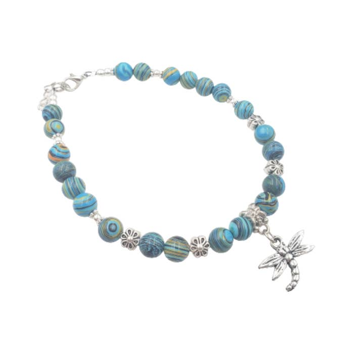 BESHEEK JEWELRY - Venta al por mayor Pulsera tobillera - Joyería de tobillo con libélula de calsilica azul y negra BESHEEK