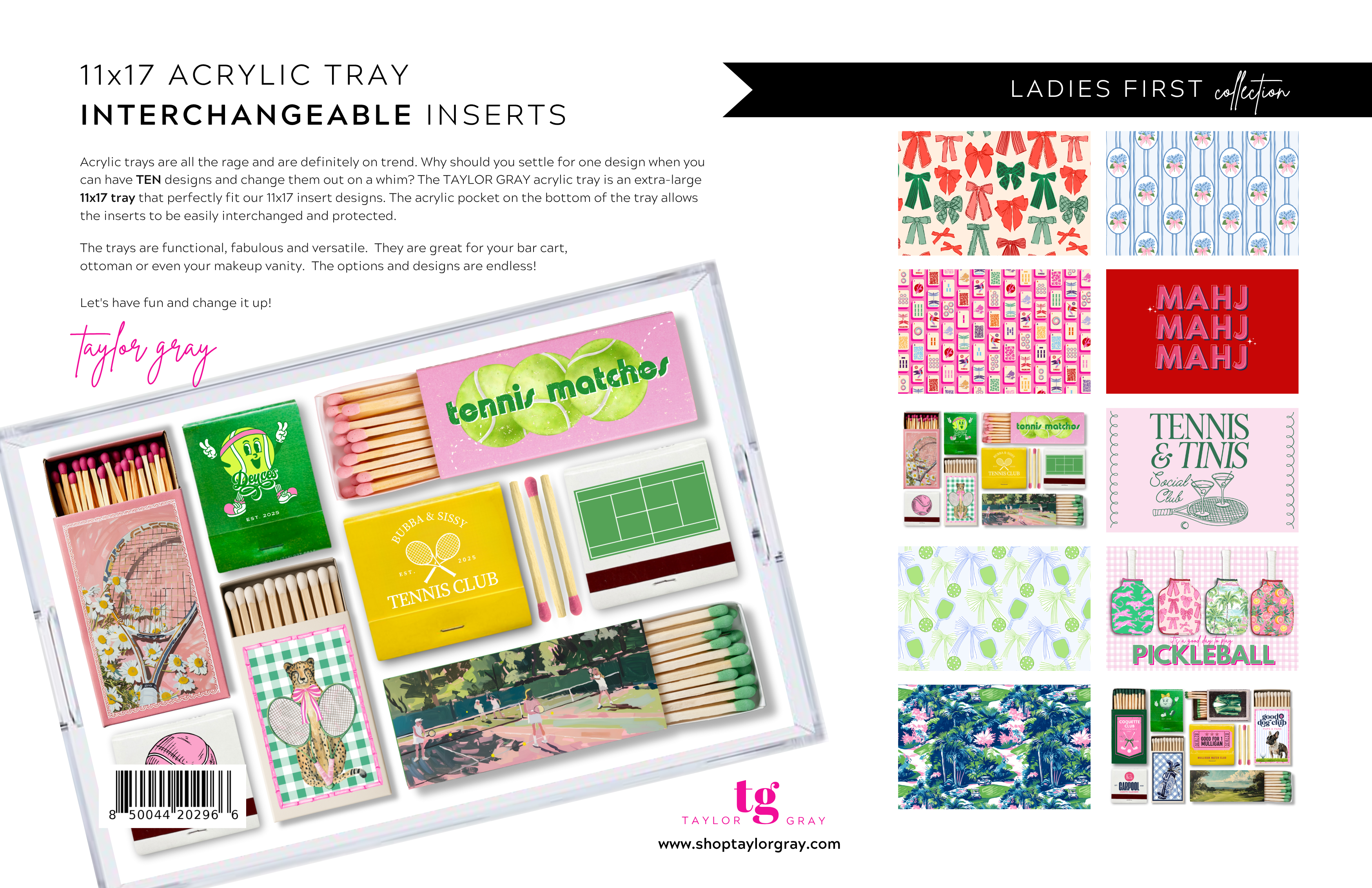 TAYLOR GRAY - Wholesale Decorative Tray - 11x17 LADIES FIRST insert set of 1011