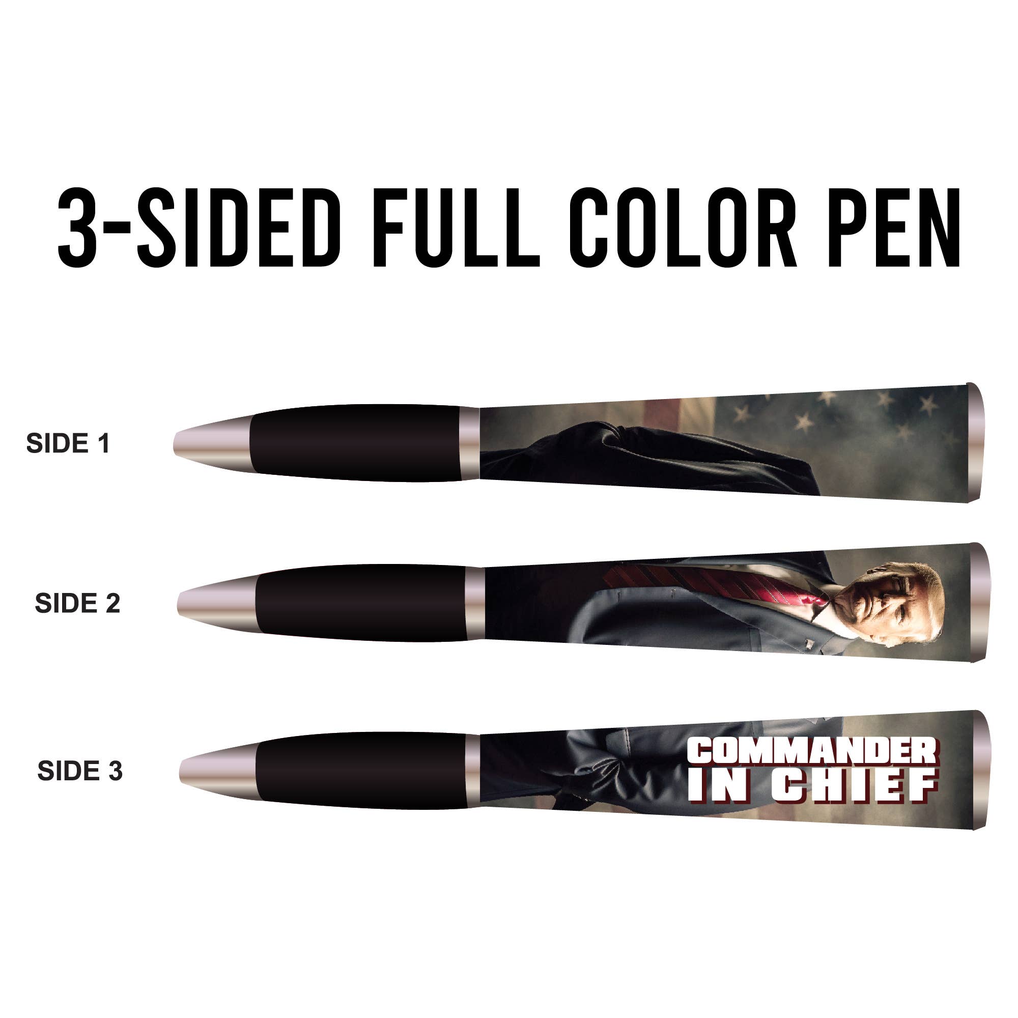 GMG Works - Vente Stylos - Stylo à bille Trump « Commander in Chief », 3 faces2