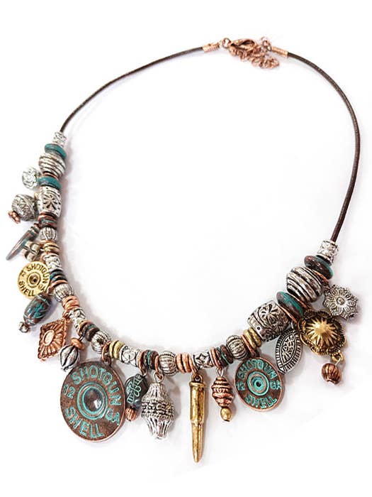 ( W701 ) WESTERN THEME MULTI CHARM CORD NECKLACE - BULLET for wholesale by Jewelry Max