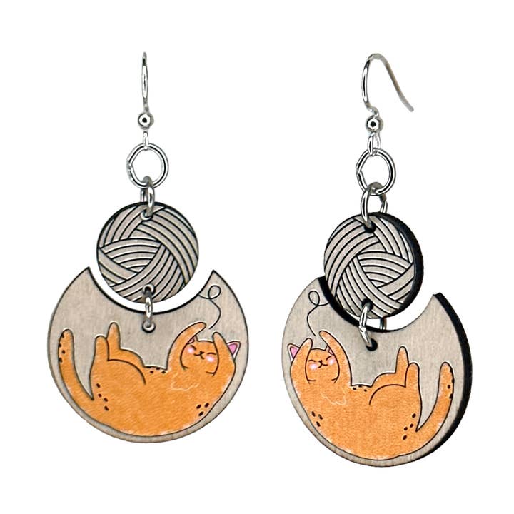 Green Tree Jewelry - Wholesale Dangle Earrings - 1774 Cat and Yarn Earrings0