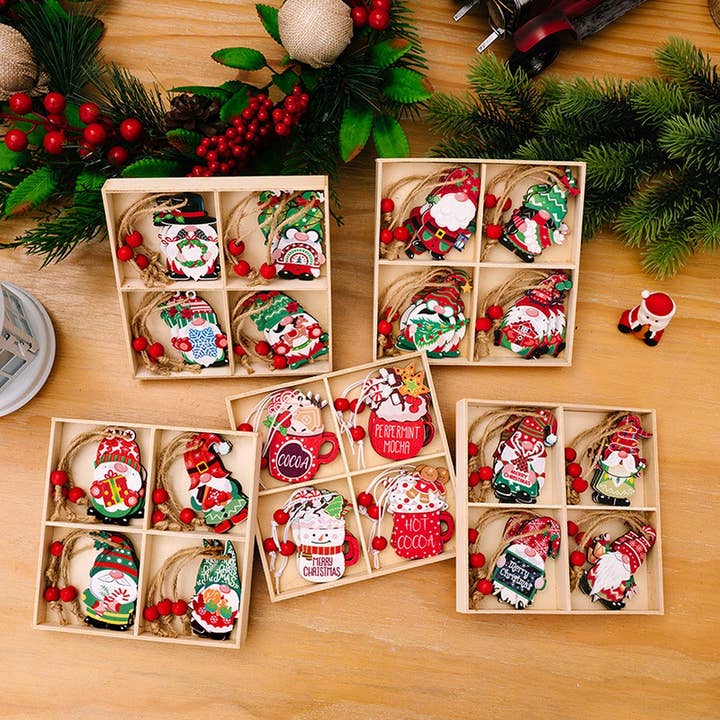 NINEXIS - Wholesale Ornament Set - CWMM10286_CHRISTMAS WOODEN GNOME SNOWMAN ORNAMENTS SET6