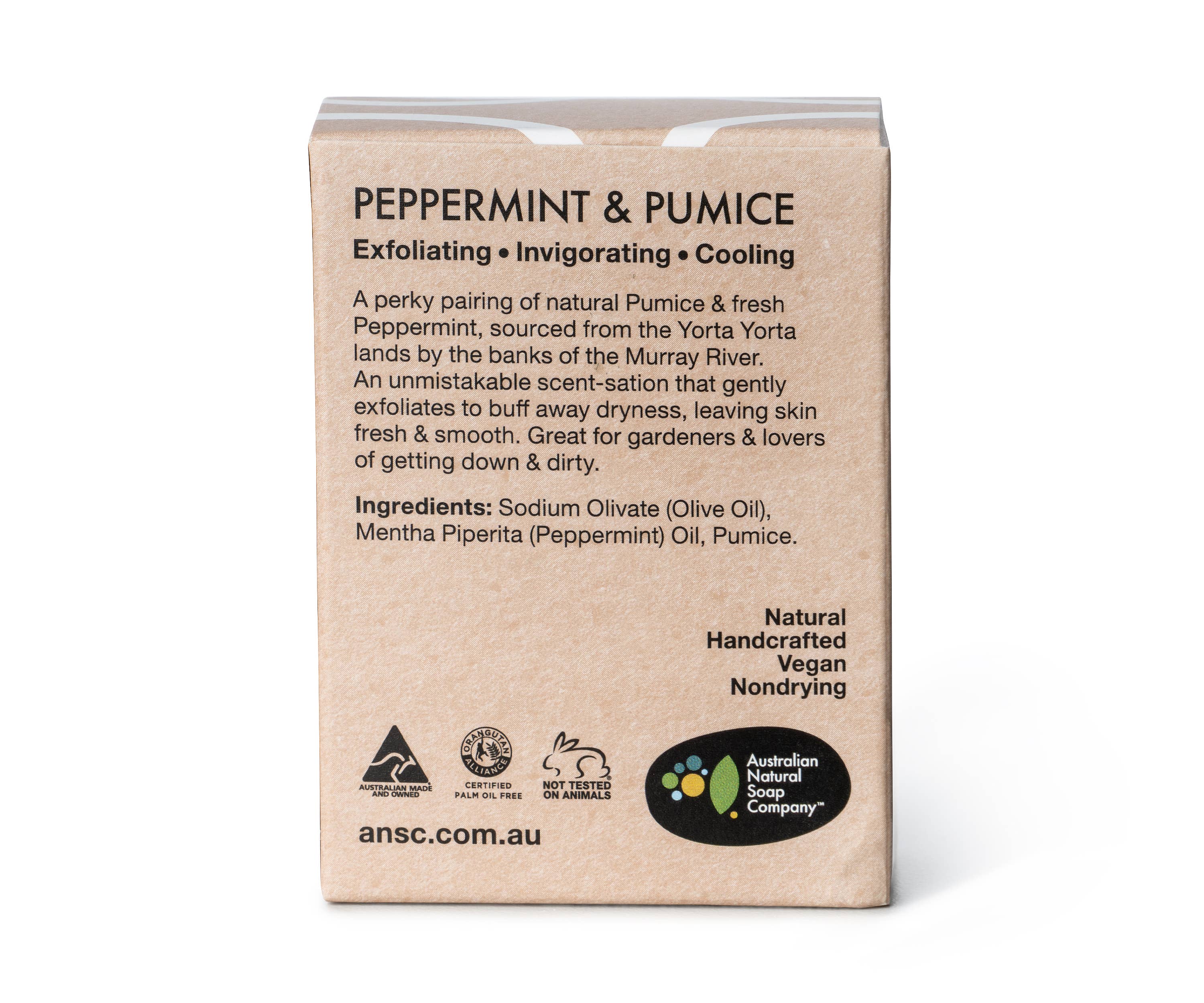 Australian Natural Soap Company - Vente Pains de savon - Barre pour les mains et le corps à la menthe poivrée et à la pierre ponce 100g | Savon naturel2