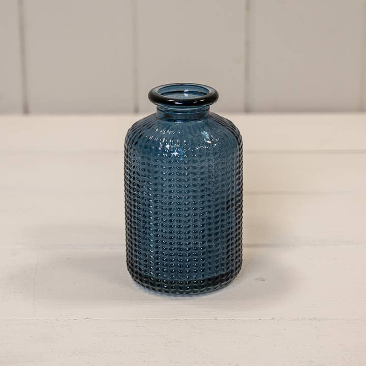 Satchville – wholesale Vase – Blue Dimpled Glass Bottle0