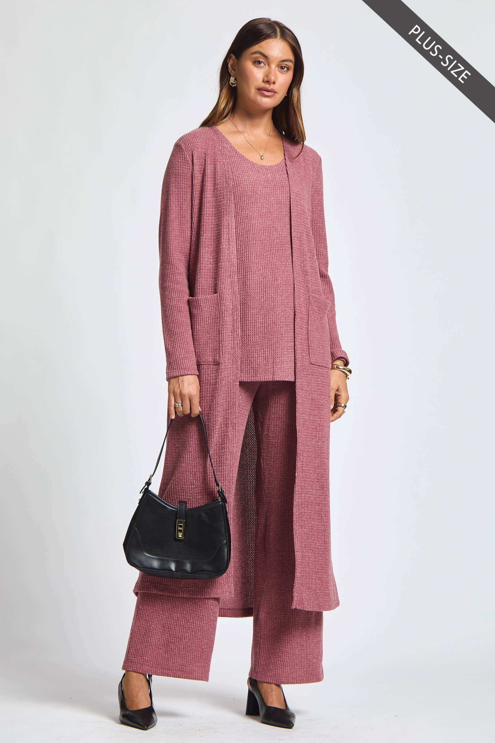 Dear Scarlett - Wholesale Lounge Set - Women's - PLUS SIZE Thermal Sleeveless Tank + Cardigan + Relaxed Pants18