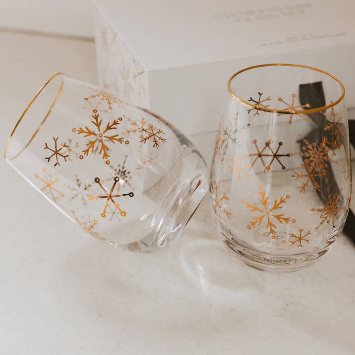 *NEW* Snowflakes Stemless Wine Glasses, Boxed Set of 2 for wholesale by Sweet Water Decor