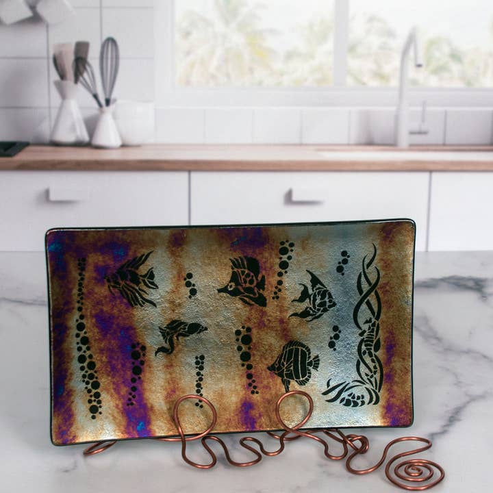 Dee Janssen GlassWorks - Venta al por mayor Fuente - Bandeja grabada con peces tropicales4