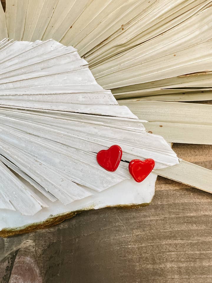 Heart Studs (Red) for wholesale by Cedar and Cypress Designs