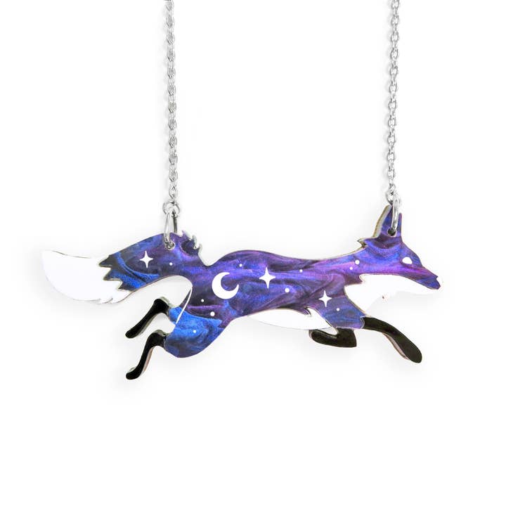 Cosmic Fox Acrylic Necklace, Galaxy or Nebula for wholesale by Lynsey Luu