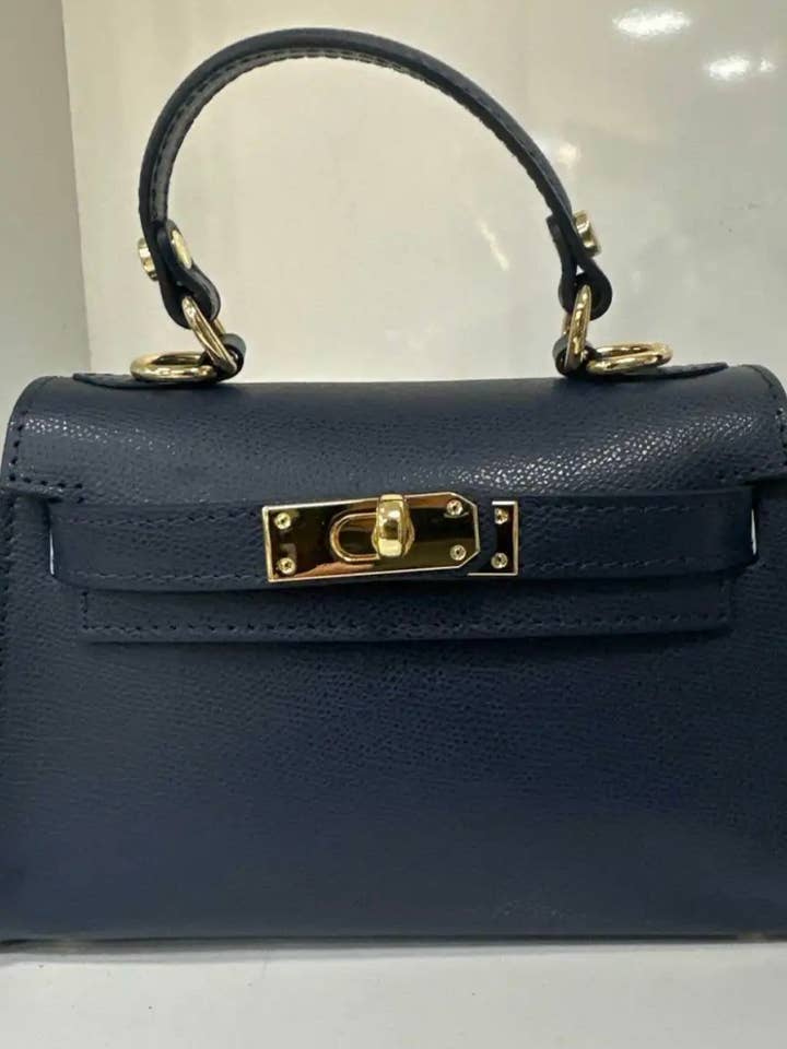 MELNA Navy Blue Small Italian Leather Structured Bag for wholesale by JIJOU CAPRI