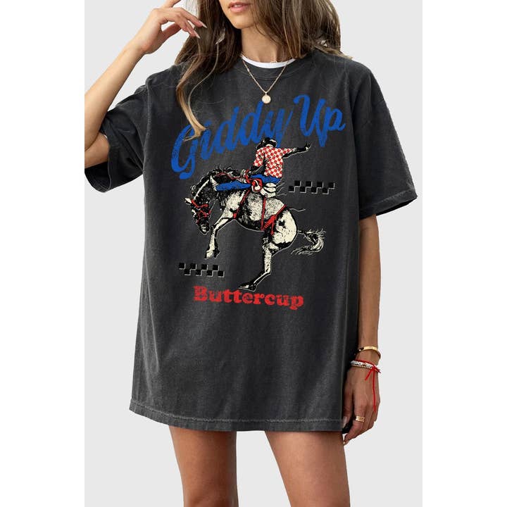 HRTandLUV - Wholesale T-Shirt (Graphic) - Women's - GIDDY UP BUTTERCUP OVERSIZED MINERAL GRAPHIC TEE