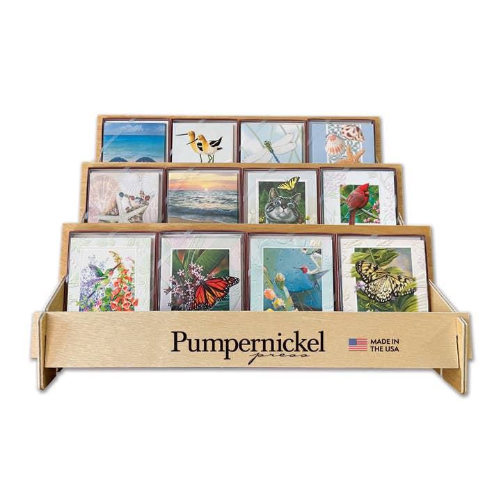 3-Tier Wood Counter Boxed Note Display for wholesale by Pumpernickel Press