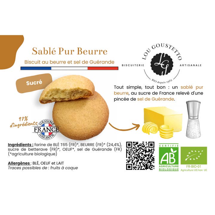 Gelamineerd productblad - Pure boter shortbread - Franse oorsprong voor wholesale door Lou Goustetto
