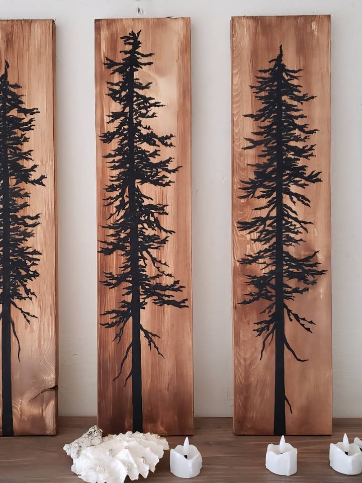 Fabriqué à la main au Canada, ensemble de 3 œuvres murales en bois de 24 pouces. pour la vente par MuralsBC