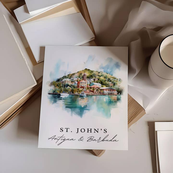 Premium Travel Art - Wholesale Art Print - St Johns Antigua art - Antigua and Barbuda, St Johns poster, Antigua Barbuda Wedding gift, Birthday present, Custom Text, Personalized Gift1