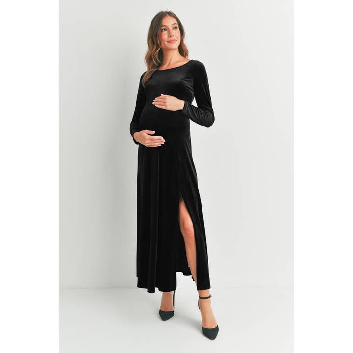 Hello Miz - Wholesale Dress - Maternity - Velvet Long Sleeve Maternity Midi Dress