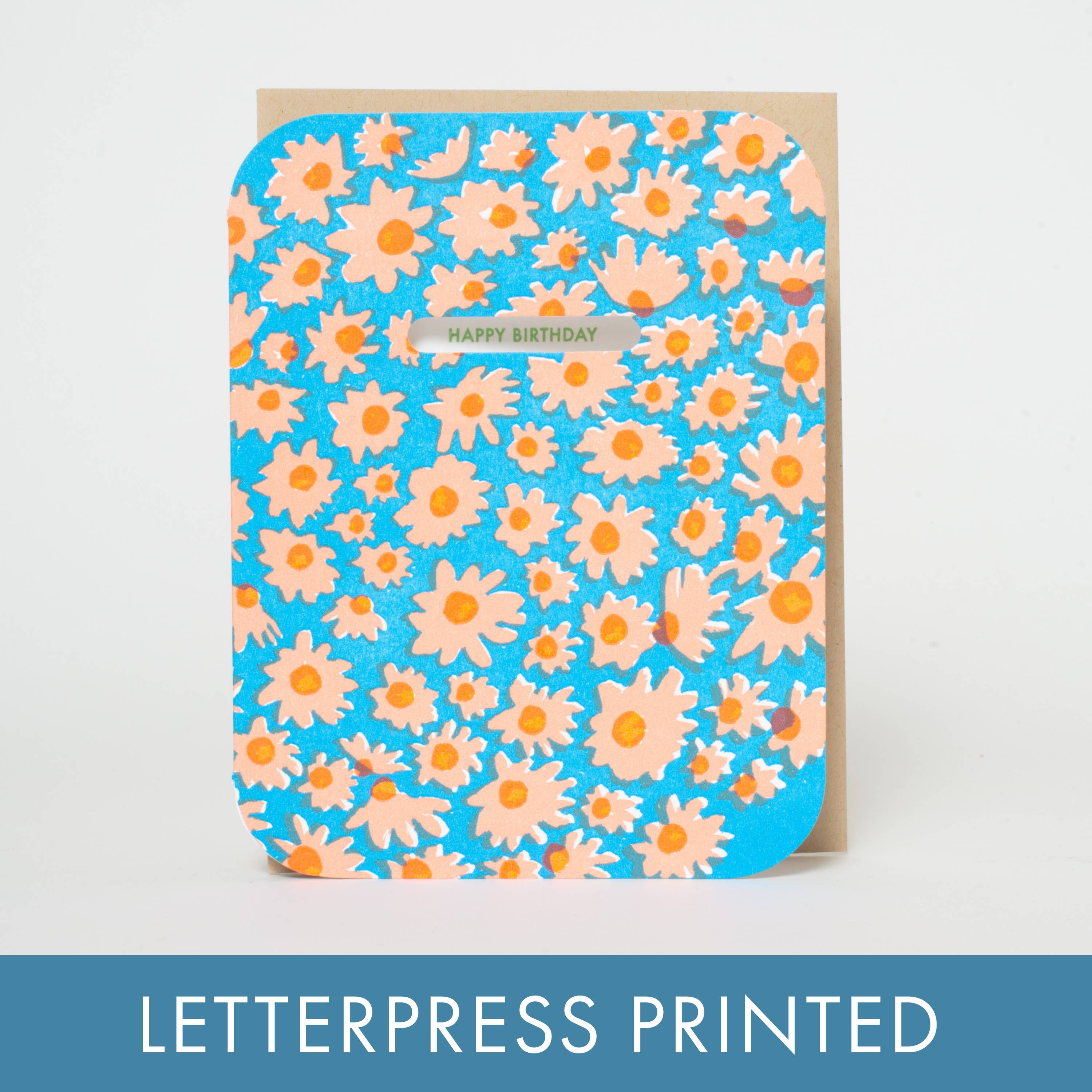 Egg Press Manufacturing - Wholesale Birthday Card - Birthday Daisy Patch Die-cut Letterpress Greeting Card by Egg Press