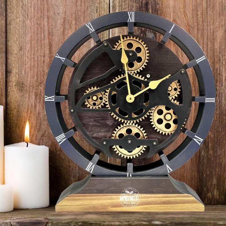 The Gears Clock - Wholesale Desk Clock - CANADA LINE DESK/WALL CLOCK 10 INCH VINTAGE BLACK1