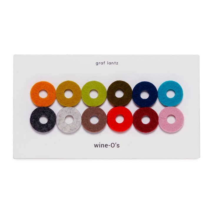 Midcentury Wine-O's Merino Wool Felt Round Wine Markers for wholesale on Faire