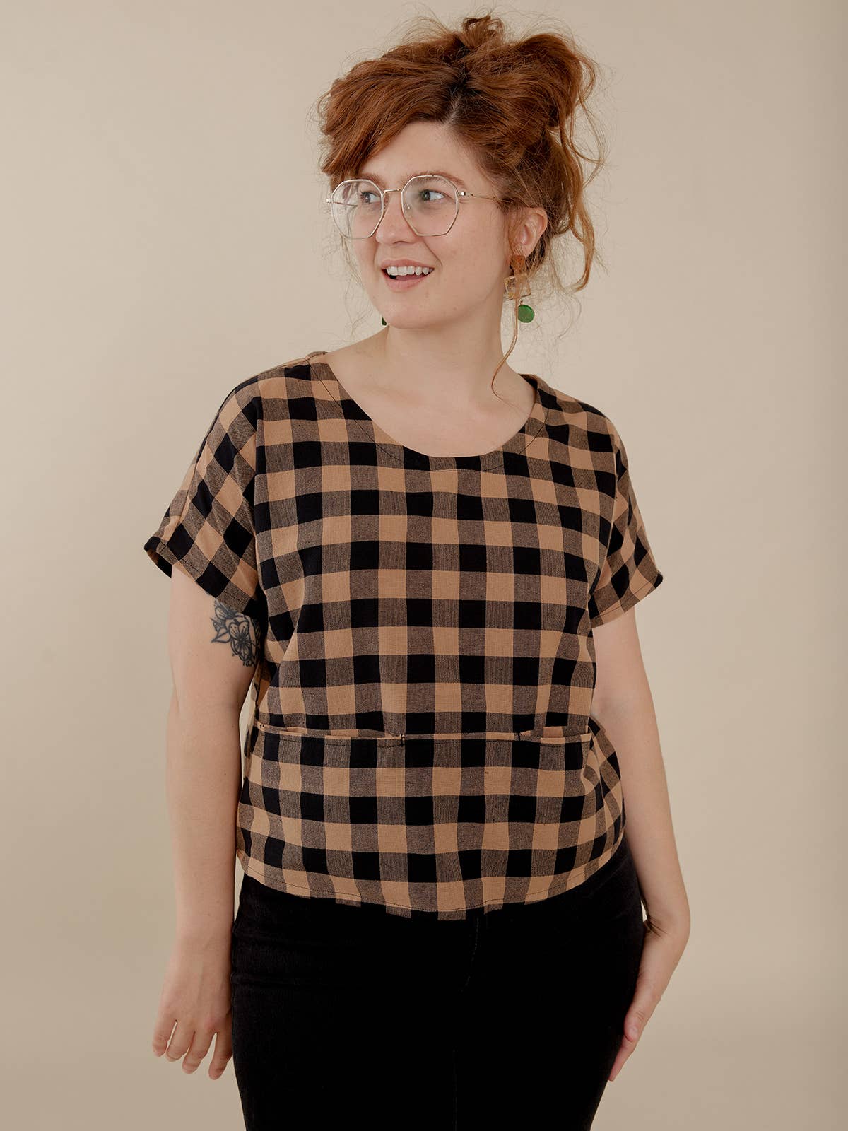 Odelia Top Black and Tan Gingham for wholesale on Faire2