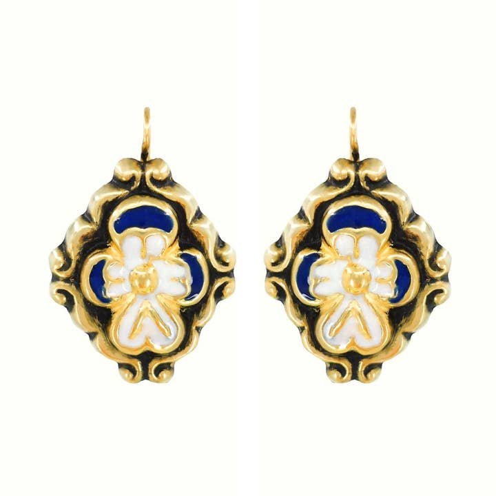 Earrings Baroque Blue Enamel in Gold Plated Silver for wholesale by PORTUGAL JEWELS