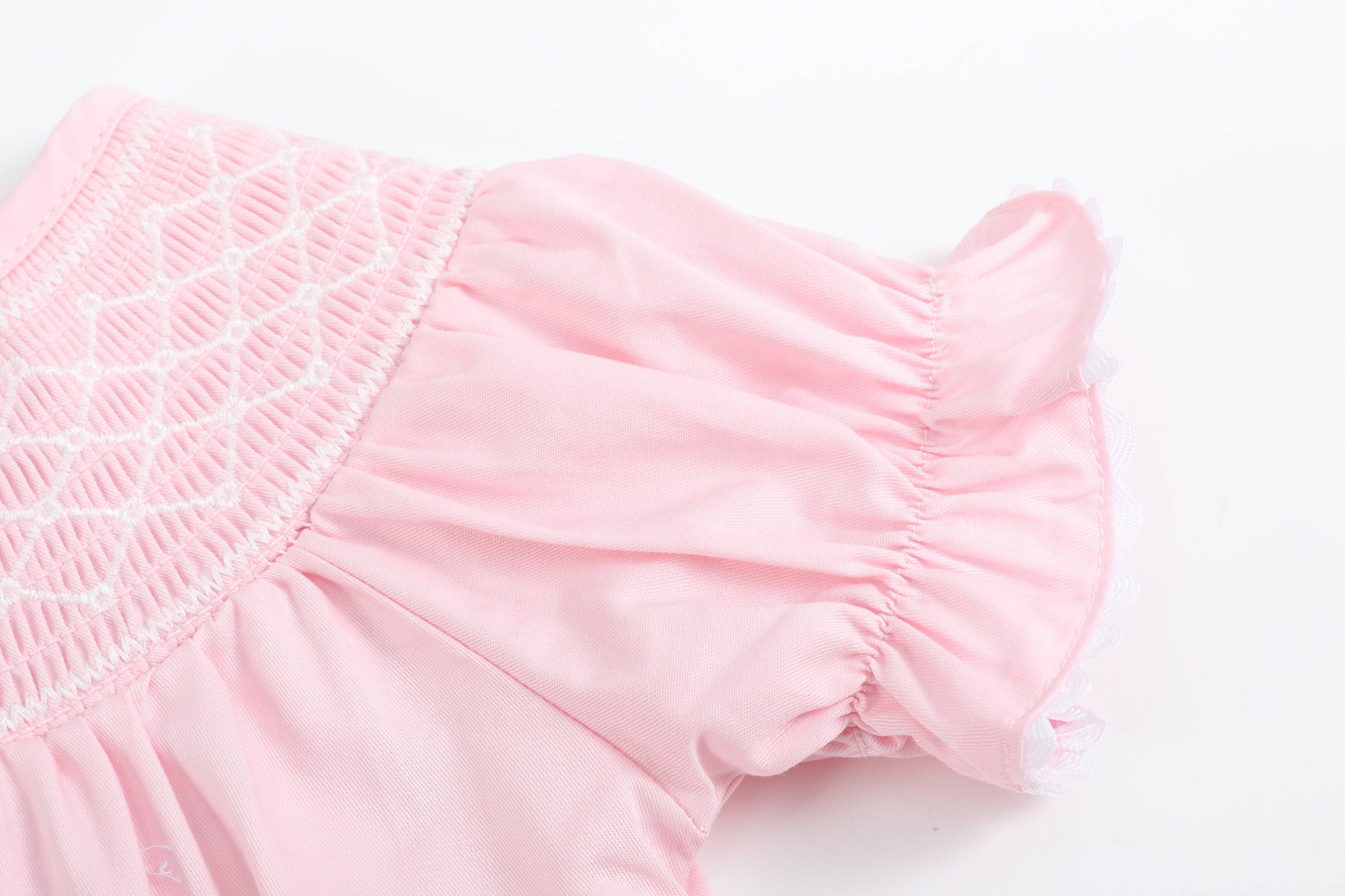 Lil Cactus - Vente Body (sans pieds) – bébé - Barboteuse à smocks rose et blanche3