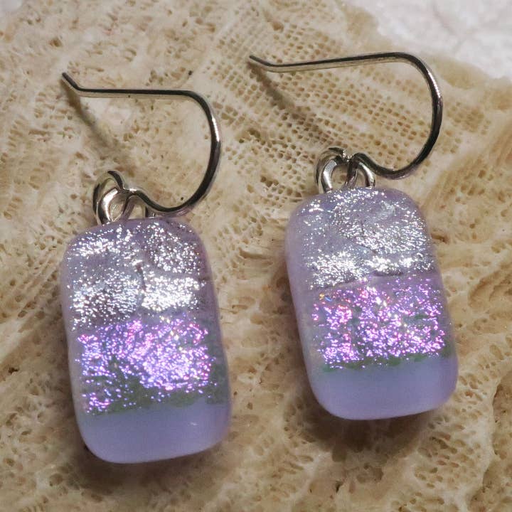 Lav Pink SilverSterling Silver dichroic glass earring #448 for wholesale by McCray Studios