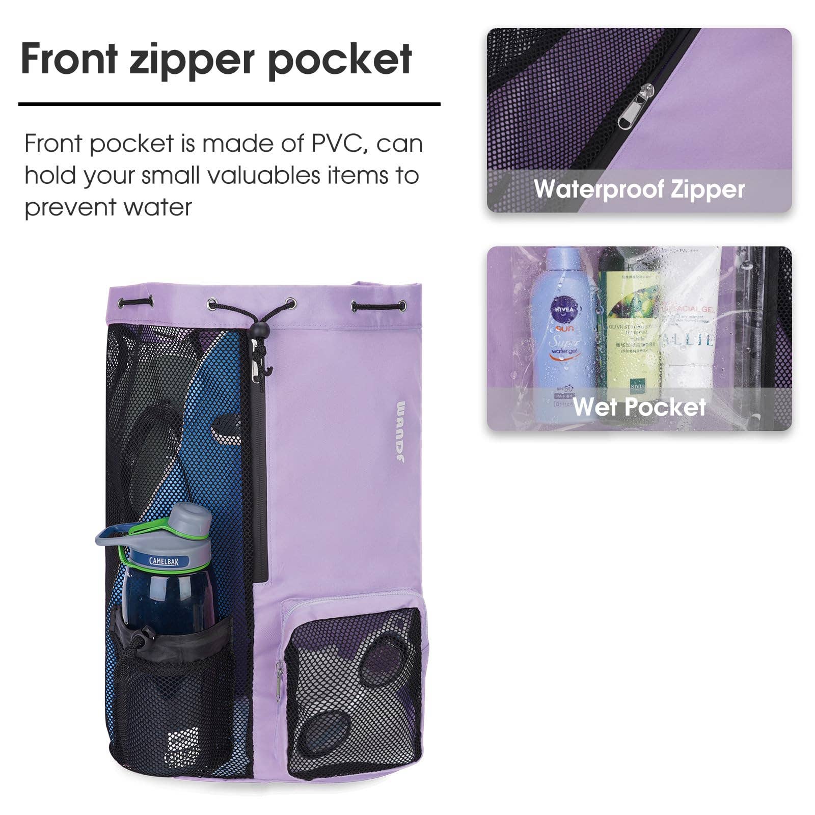 wandf - Wholesale Beach Bag - WANDF Mesh Drawstring Backpack with Wet Pocket Beach Bag100