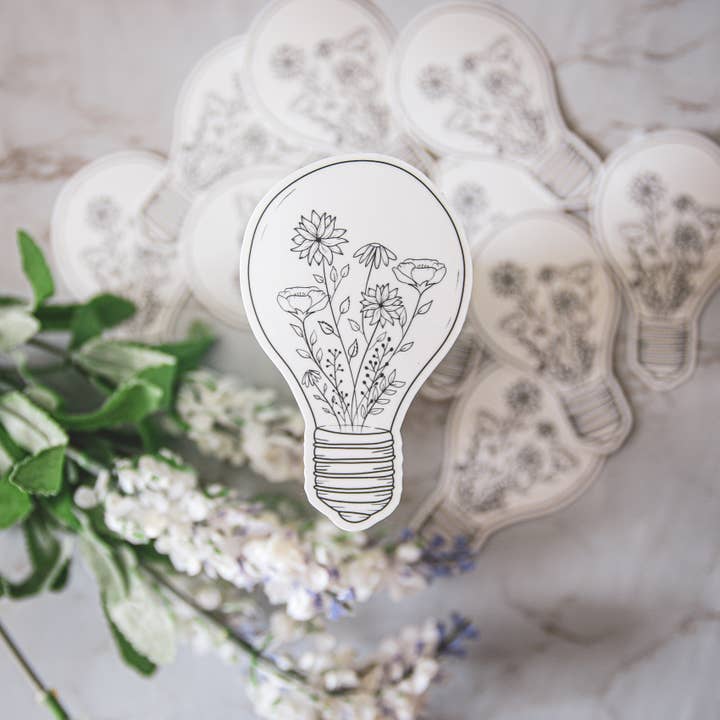 Lightbulb Bouquet Black & White Glossy Vinyl Sticker for wholesale by West Creek Mercantile