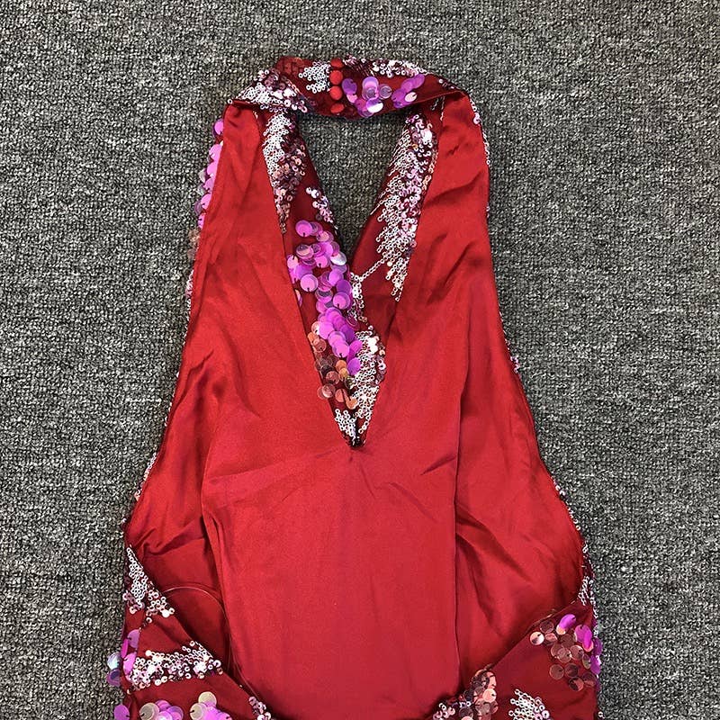 Color as pictures DR546 Vibrant Sequin Floral Embroidered Mesh Halter Dress for wholesale on Faire15