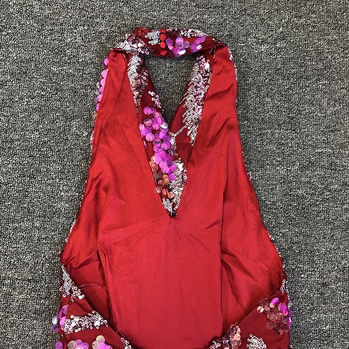 Color as pictures DR546 Vibrant Sequin Floral Embroidered Mesh Halter Dress for wholesale on Faire15